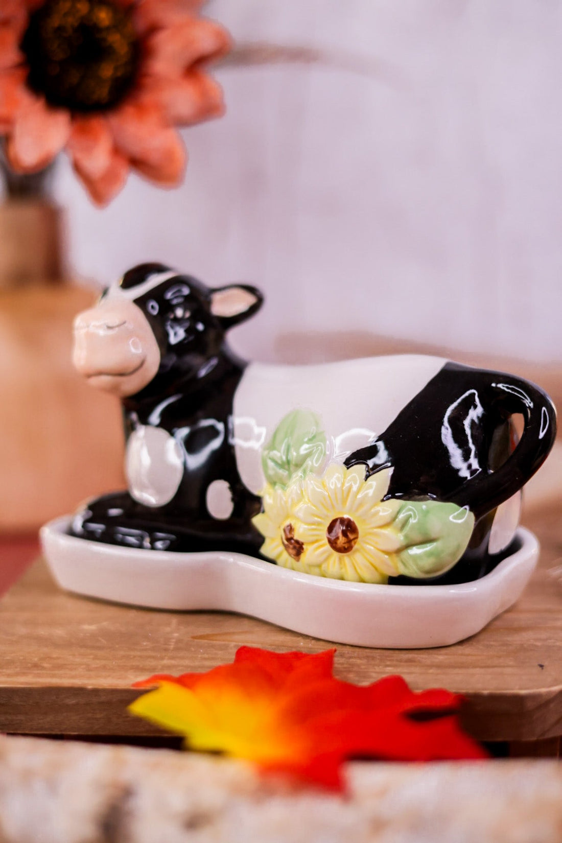 Ceramic Autumn Market Cow Butter Dish - Whiskey Skies - YOUNG'S INC