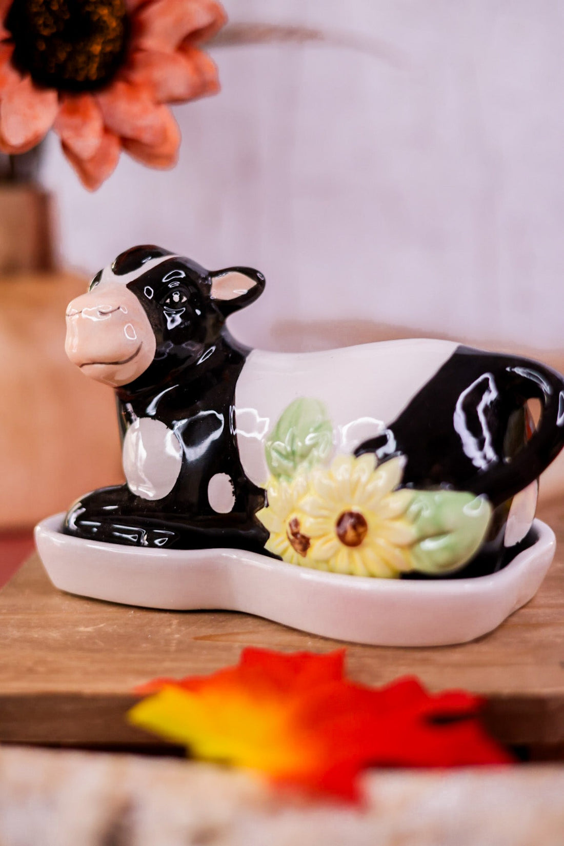 Ceramic Autumn Market Cow Butter Dish - Whiskey Skies - YOUNG'S INC