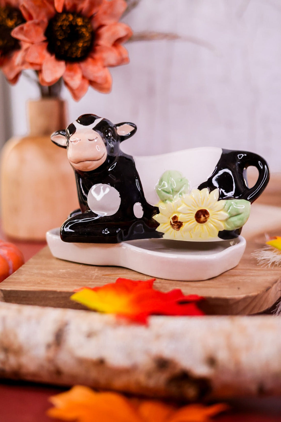 Ceramic Autumn Market Cow Butter Dish - Whiskey Skies - YOUNG'S INC