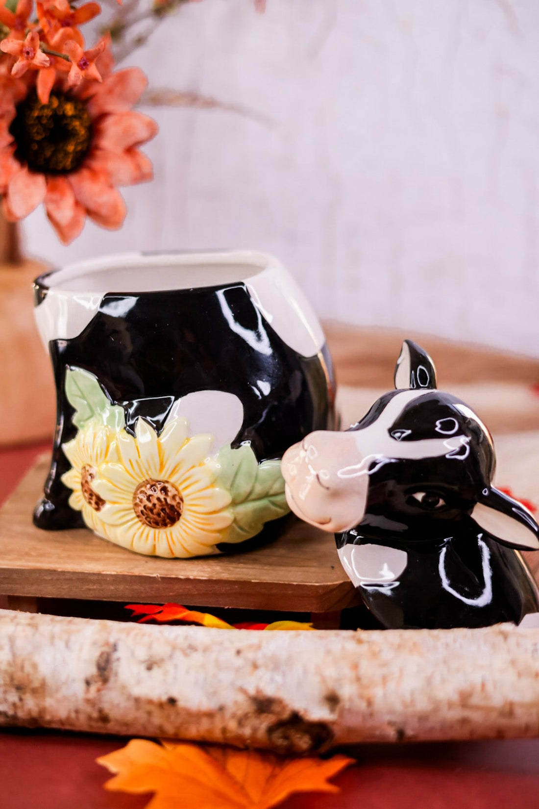 Ceramic Autumn Market Cow Goodie Jar - Whiskey Skies - YOUNG'S INC