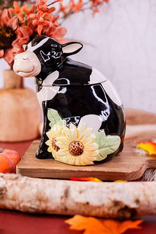 Ceramic Autumn Market Cow Goodie Jar - Whiskey Skies - YOUNG'S INC