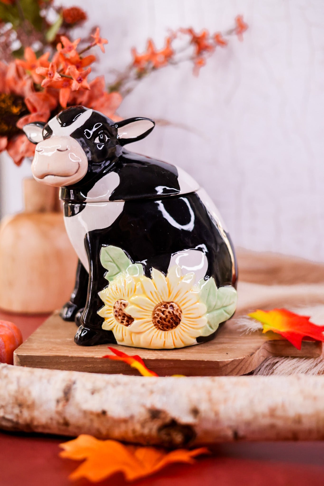 Ceramic Autumn Market Cow Goodie Jar - Whiskey Skies - YOUNG'S INC