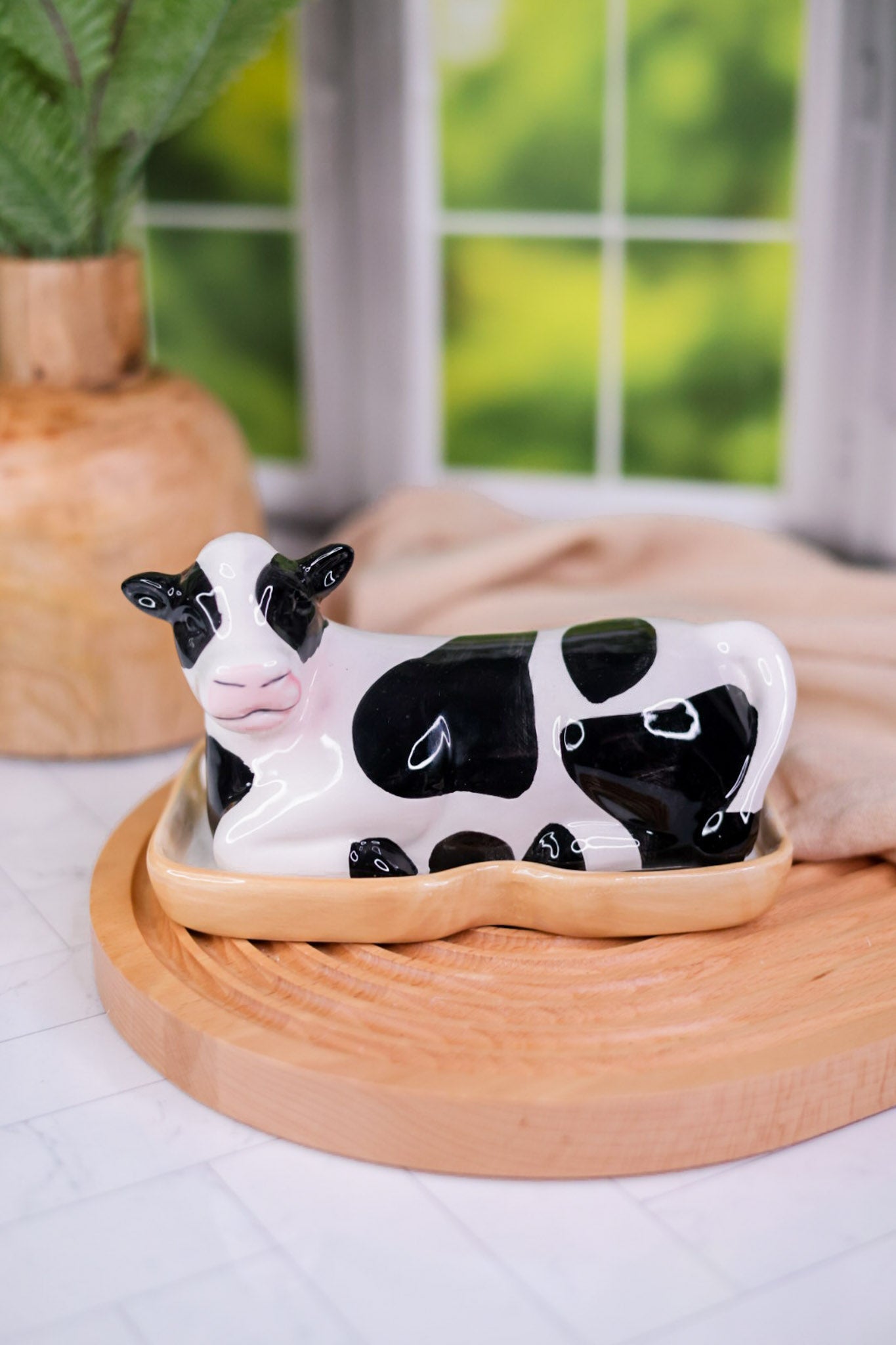 Ceramic Cow Butter Dish - Whiskey Skies - YOUNG'S INC