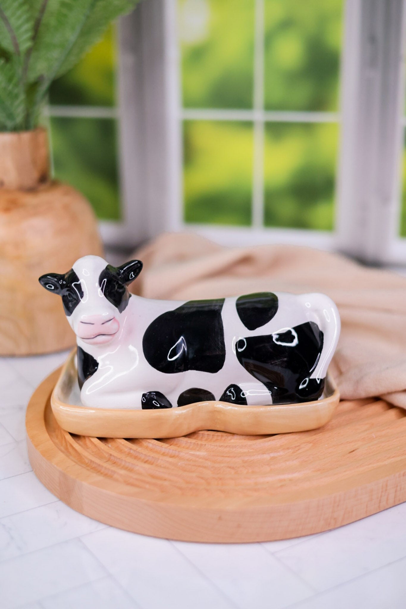 Ceramic Cow Butter Dish - Whiskey Skies - YOUNG'S INC