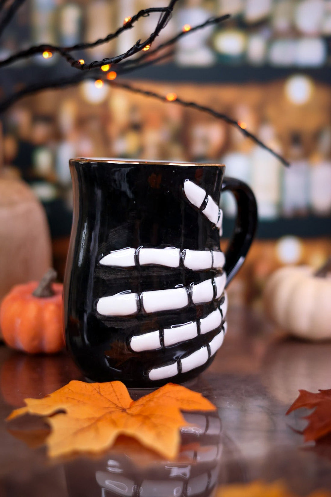 Ceramic Skeleton Hand Mug with Gold Edge - Whiskey Skies - YOUNG'S INC