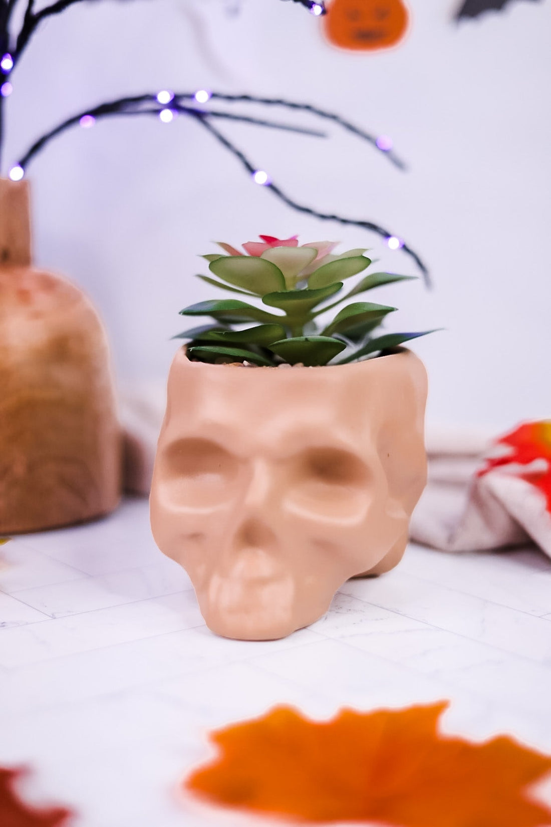 Ceramic Skull Planters with Faux Succulents (3 Colors) - Whiskey Skies - YOUNG'S INC