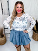 Chambray Denim Mini Skirt W/ Elastic Waist - Whiskey Skies - SWEET GENERIS