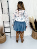 Chambray Denim Mini Skirt W/ Elastic Waist - Whiskey Skies - SWEET GENERIS