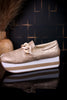 Champagne Faux Suede Loafers with Chain Detail - Whiskey Skies - VOLATILE