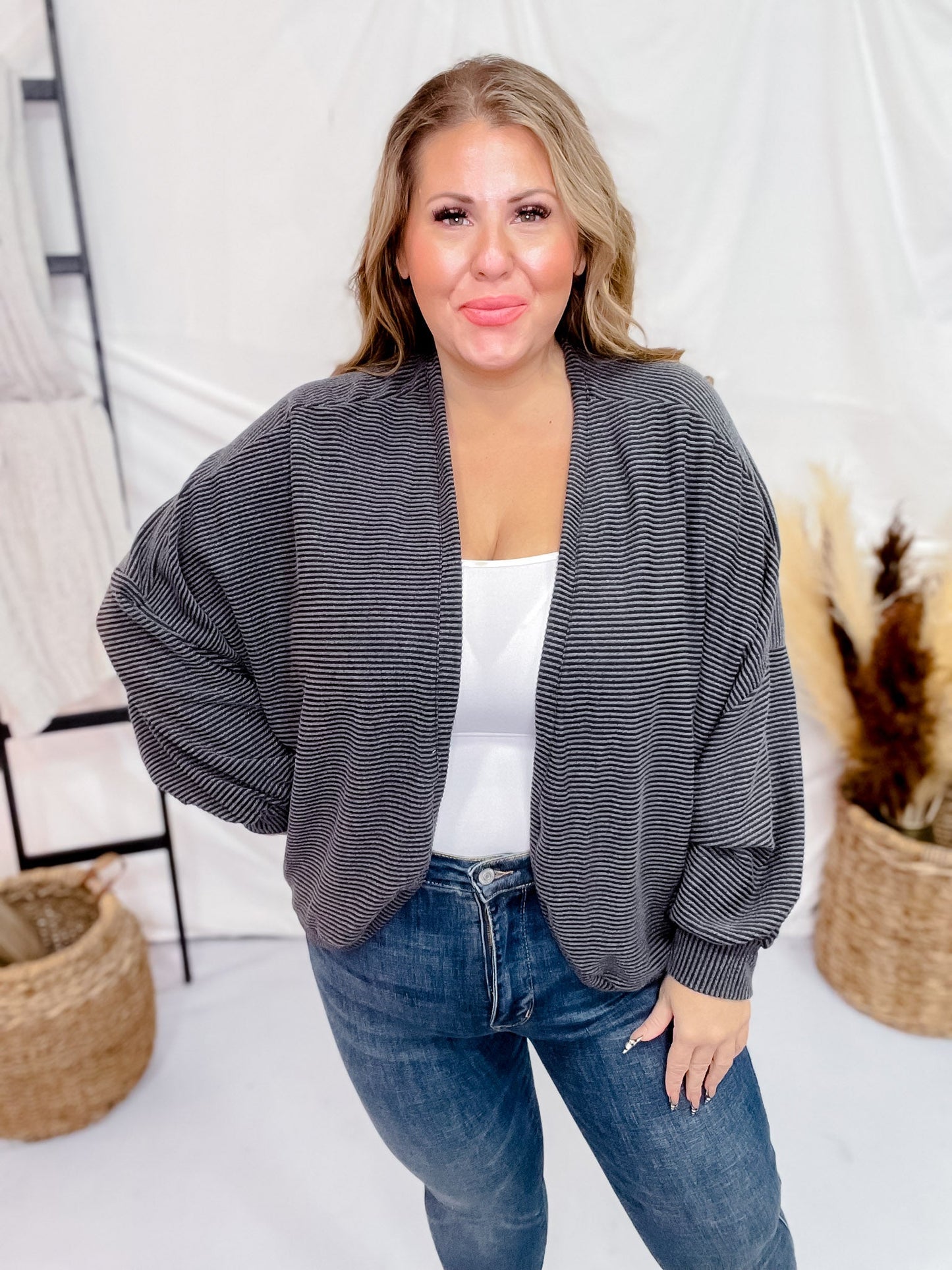 Charcoal Dolman Sleeve Cardigan - Whiskey Skies - BLUMIN