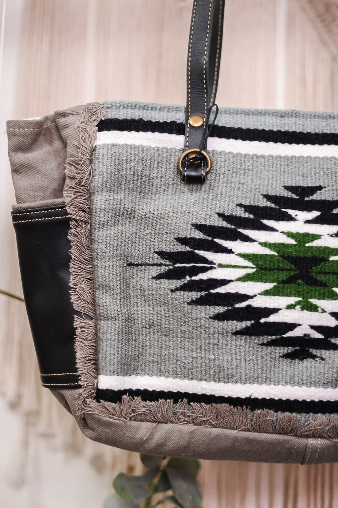 Charcoal Grey Aztec Print Tote - Whiskey Skies - MYRA BAGS