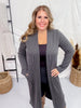 Charcoal Grey Ribbed Duster with Side Slits - Whiskey Skies - STYLIVE