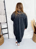 Charcoal Long Button Front Cardigan - Whiskey Skies - STYLIVE
