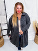 Charcoal Long Button Front Cardigan - Whiskey Skies - STYLIVE