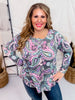 Charcoal Long Sleeve Top with Paisley Print - Whiskey Skies - DEAR SCARLETT