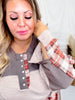 Charcoal Mixed Print Long Sleeve Henley Top - Whiskey Skies - POL CLOTHING INC.