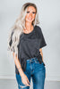Charcoal Ribbed Short Sleeve Tunic Top - Whiskey Skies - ANDREE BY UNIT