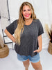 Charcoal Ribbed Short Sleeve Tunic Top - Whiskey Skies - ANDREE BY UNIT