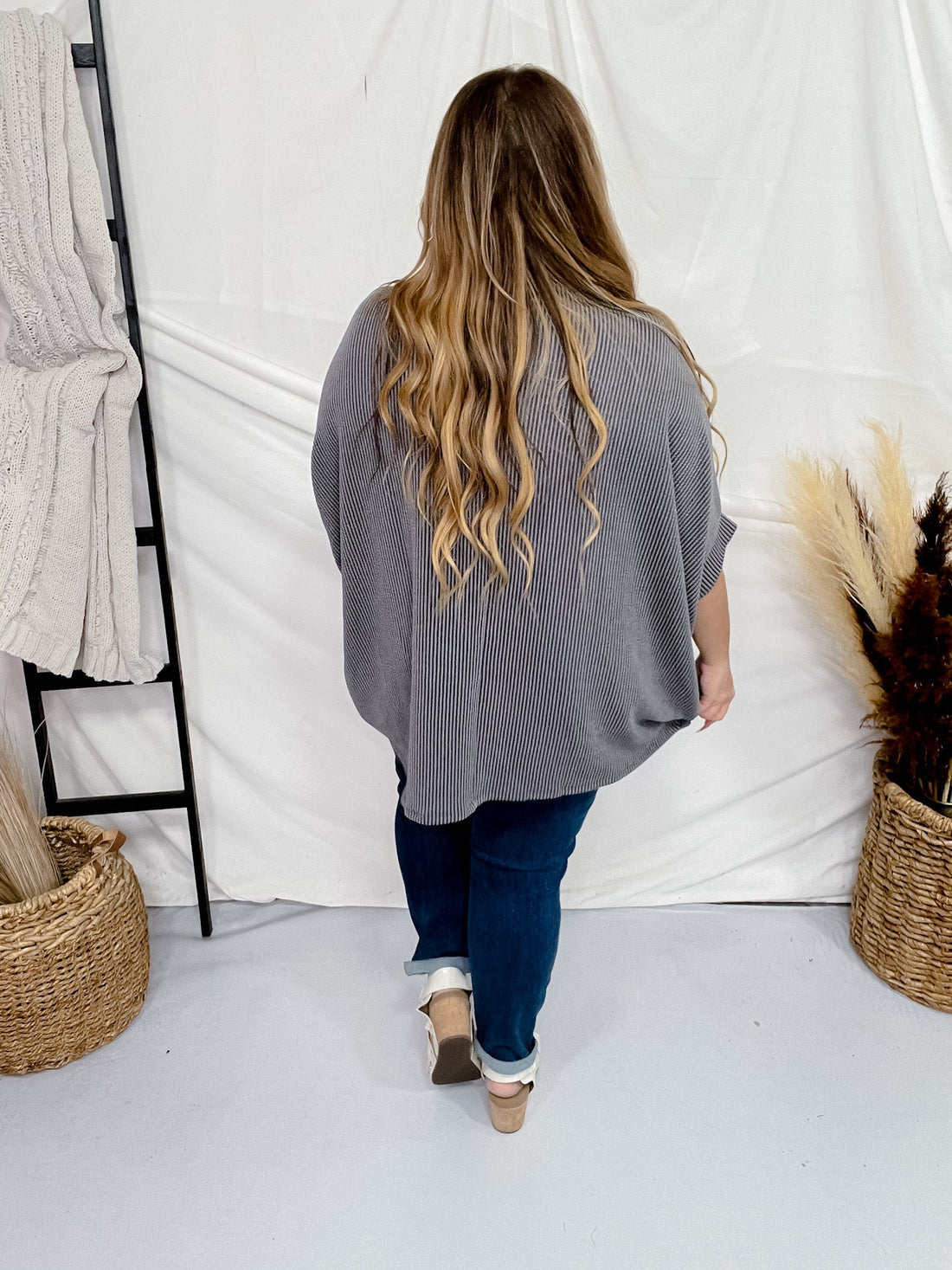 Charcoal Round Neck Ribbed Tunic Top - Whiskey Skies - ANDREE BY UNIT