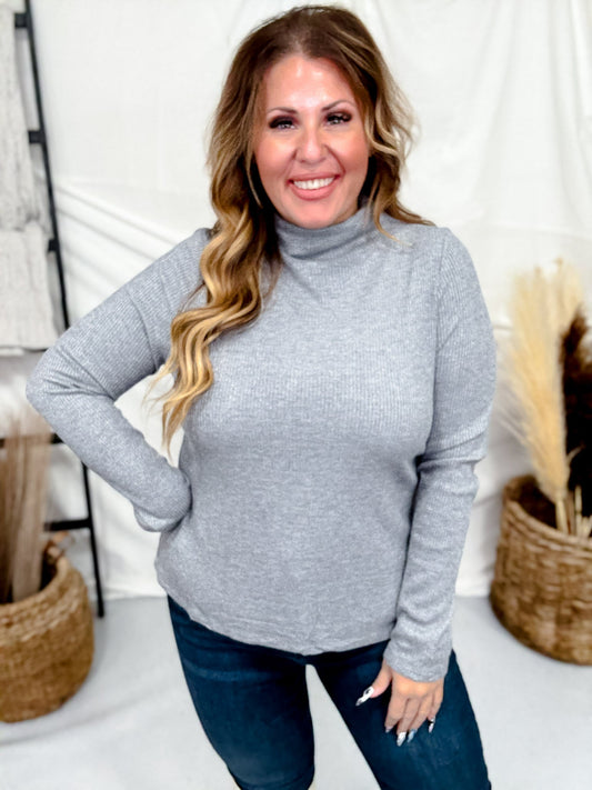 Charcoal Shimmer Mock Neck Sweater With Long Sleeves - Whiskey Skies - ENTRO