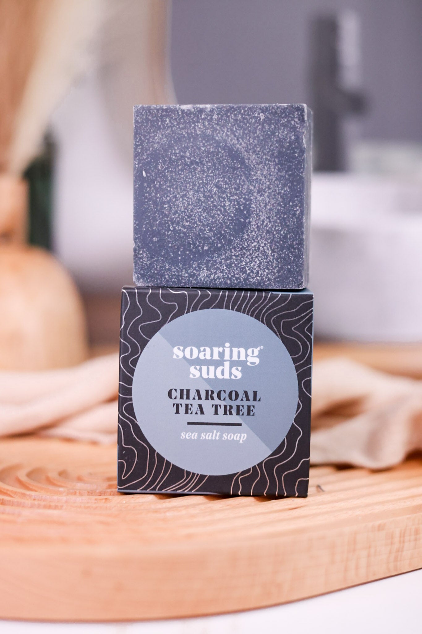 Charcoal Tea Tree Sea Salt Spa Bar - Whiskey Skies - SOARING SUDS SOAP CO