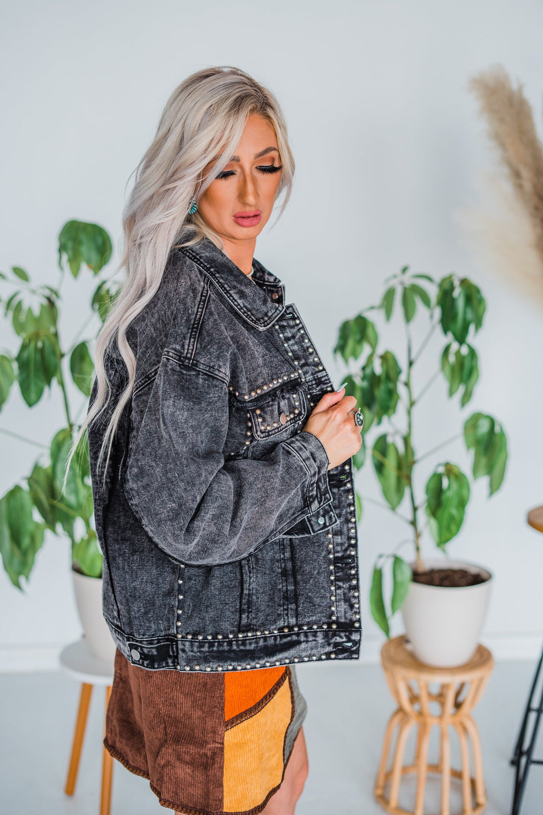 Charcoal Washed And Studded Jacket - Whiskey Skies - ANDREE BY UNIT