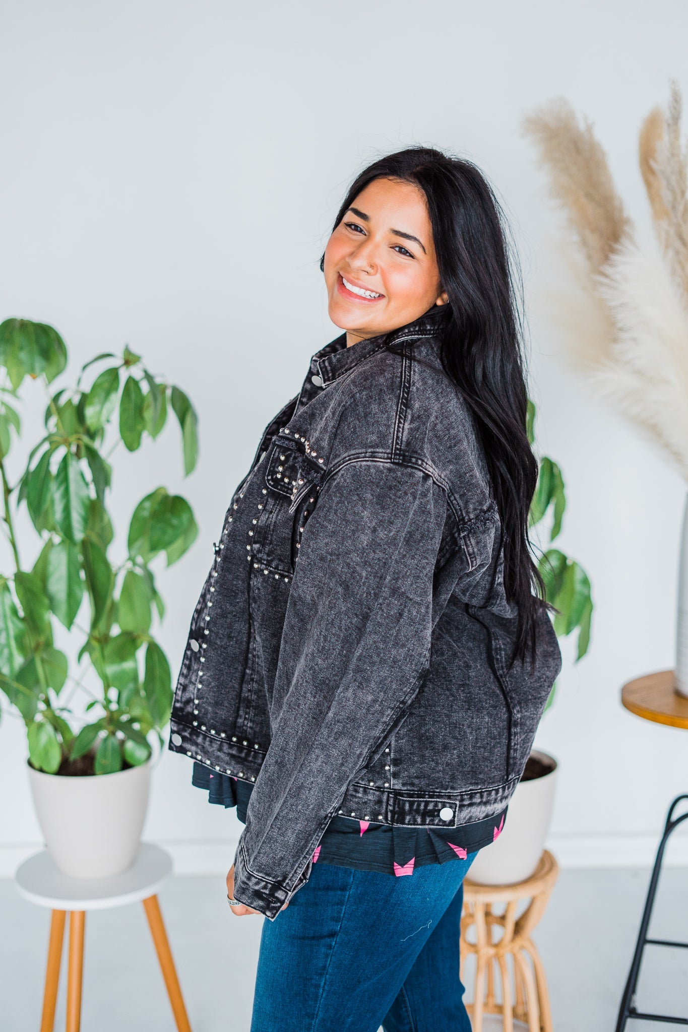 Charcoal Washed And Studded Jacket - Whiskey Skies - ANDREE BY UNIT