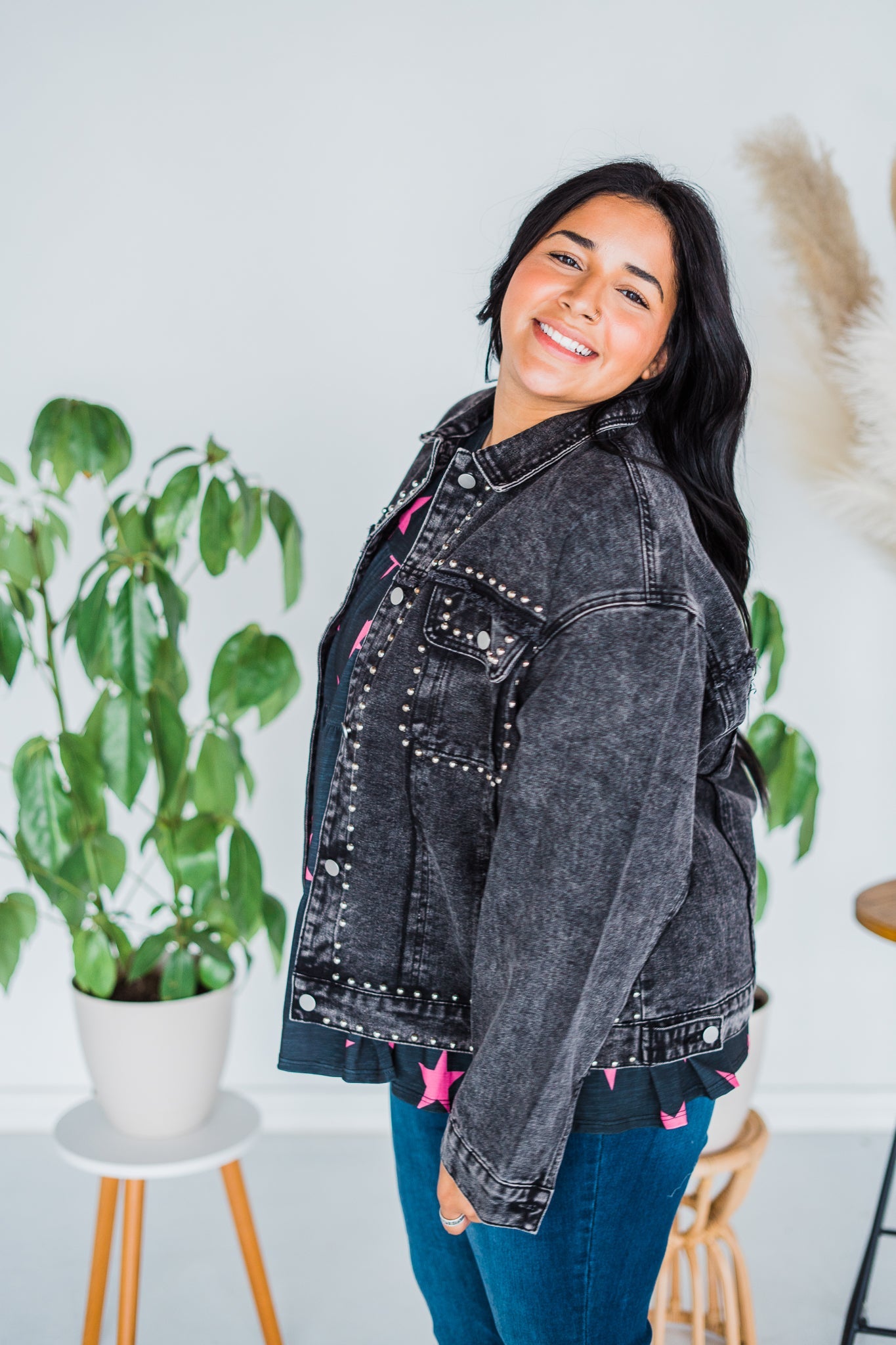 Charcoal Washed And Studded Jacket - Whiskey Skies - ANDREE BY UNIT