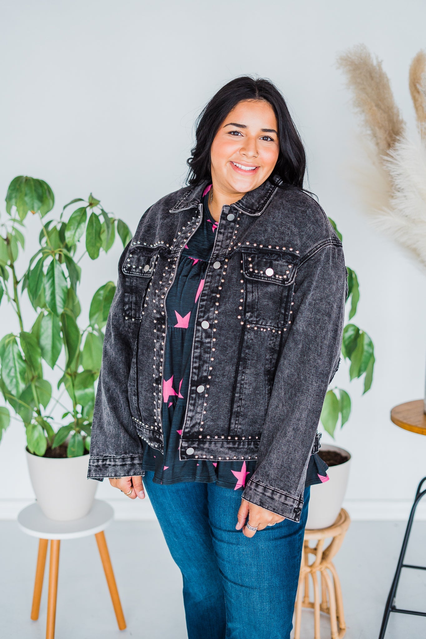 Charcoal Washed And Studded Jacket - Whiskey Skies - ANDREE BY UNIT