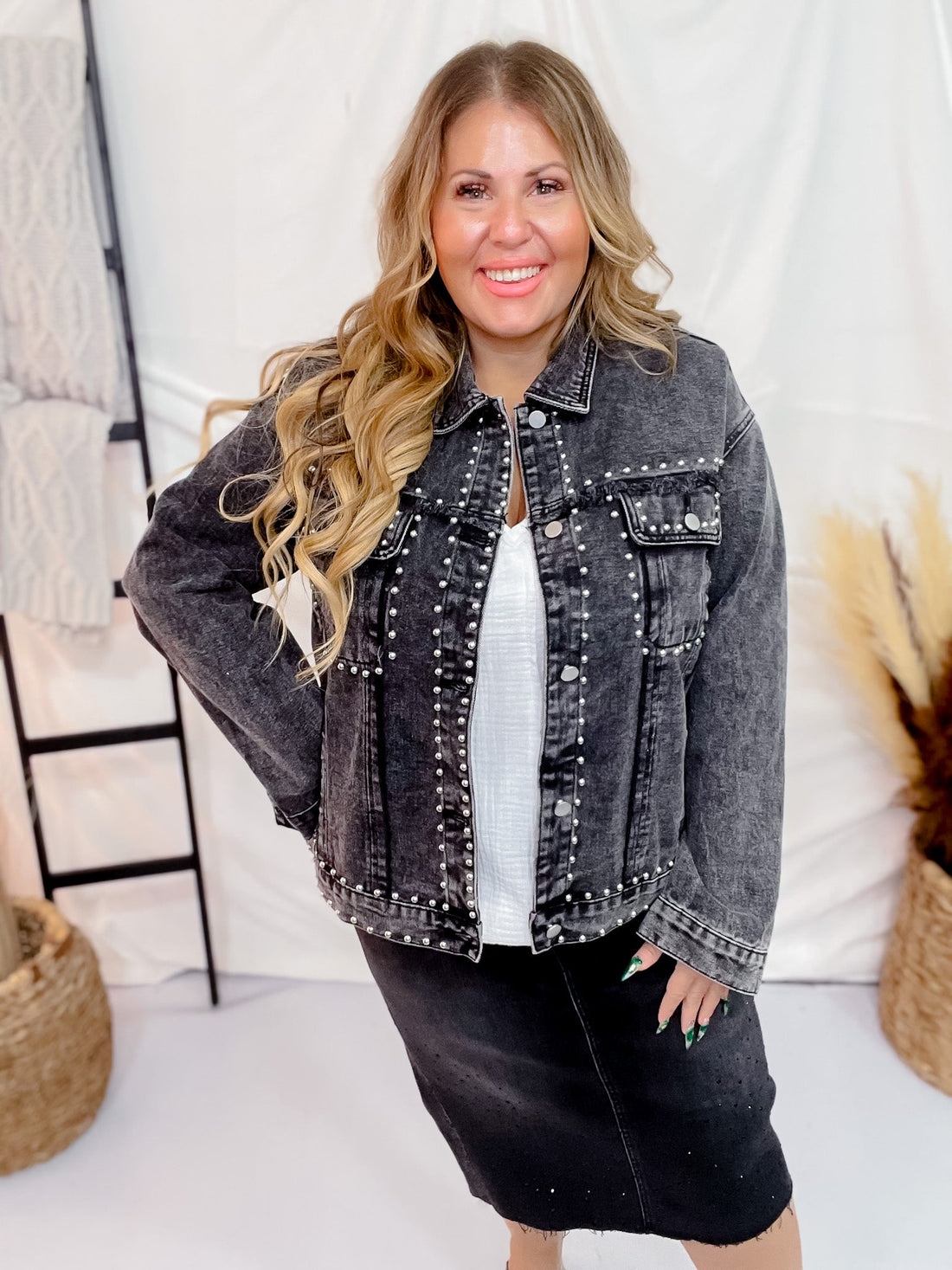 Charcoal Washed And Studded Jacket - Whiskey Skies - ANDREE BY UNIT