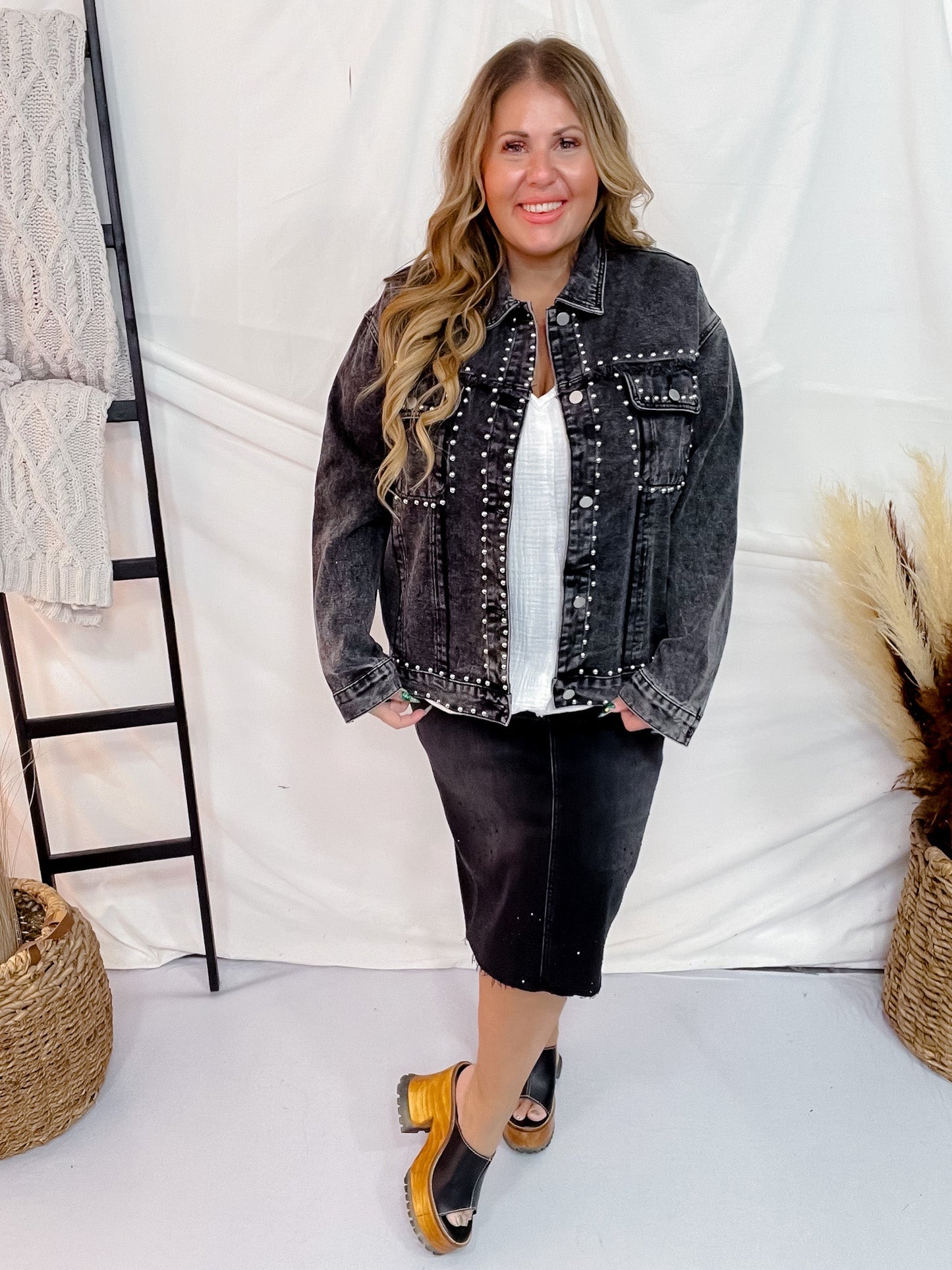 Charcoal Washed And Studded Jacket - Whiskey Skies - ANDREE BY UNIT