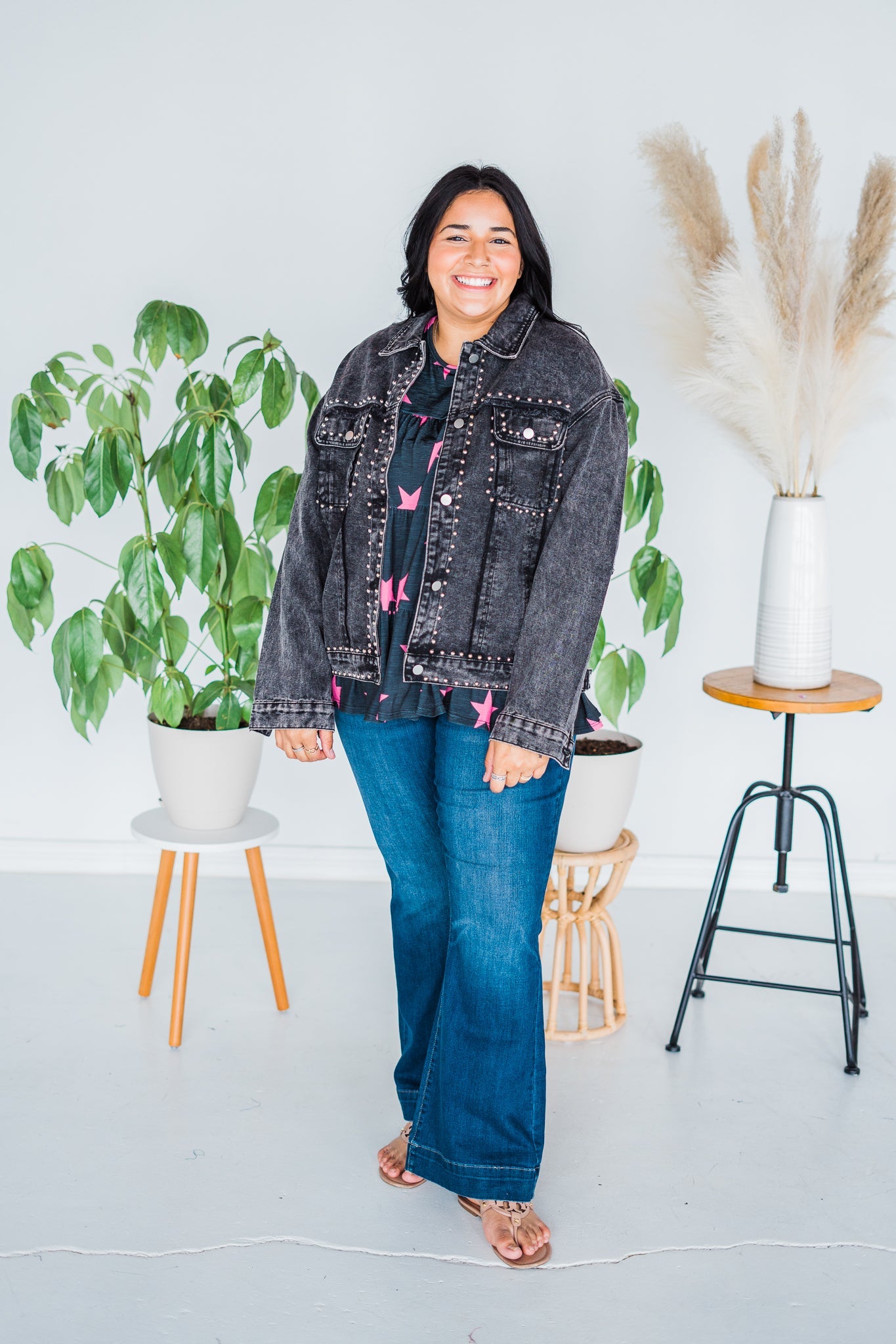 Charcoal Washed And Studded Jacket - Whiskey Skies - ANDREE BY UNIT