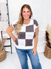 Charcoal & White Sleeveless Checkered Lightweight Knit Top - Whiskey Skies - WHITE BIRCH