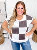 Charcoal & White Sleeveless Checkered Lightweight Knit Top - Whiskey Skies - WHITE BIRCH