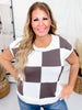 Charcoal & White Sleeveless Checkered Lightweight Knit Top - Whiskey Skies - WHITE BIRCH