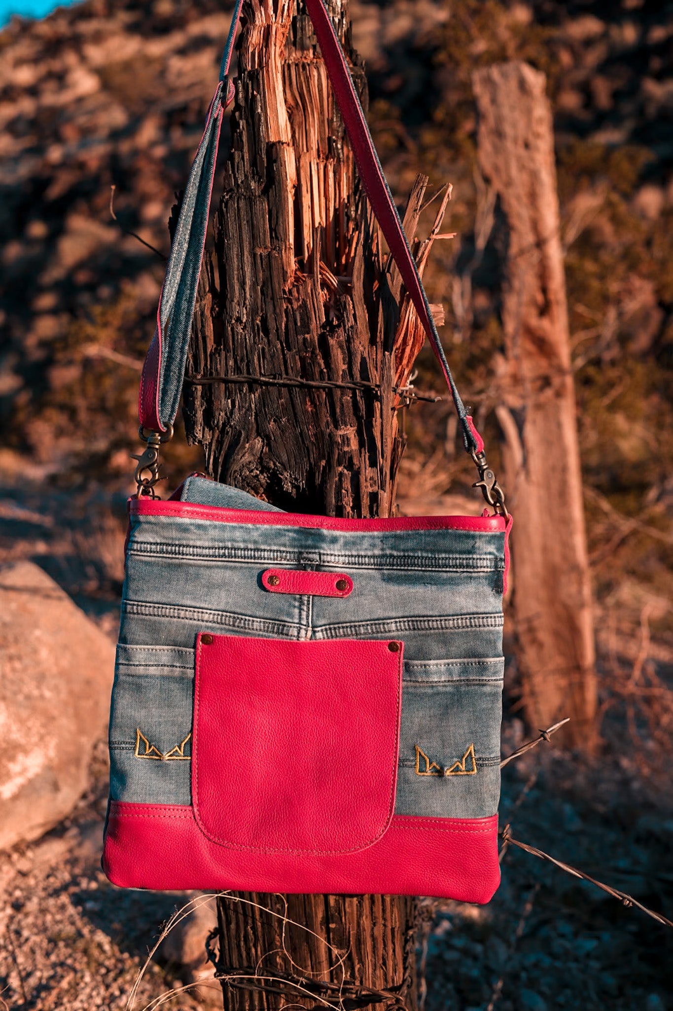 Charley Denim Shoulder Bag Whiskey Skies