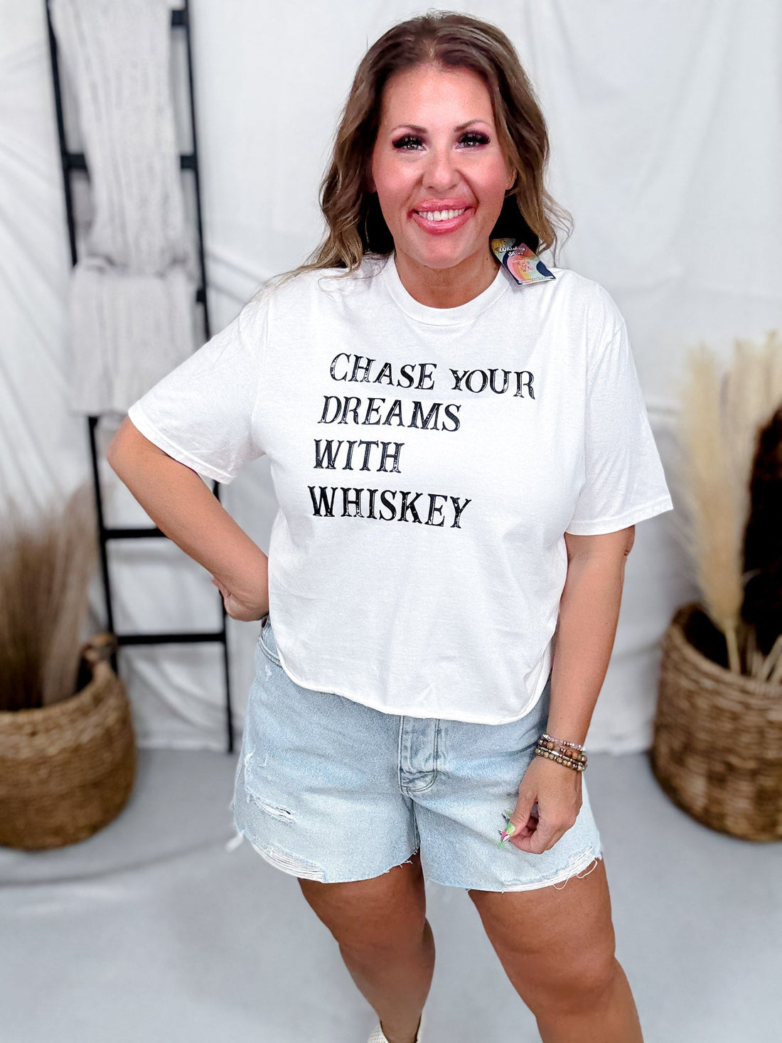 Chase Your Dreams with Whiskey Midi Graphic Tee - Whiskey Skies - ALI DEE