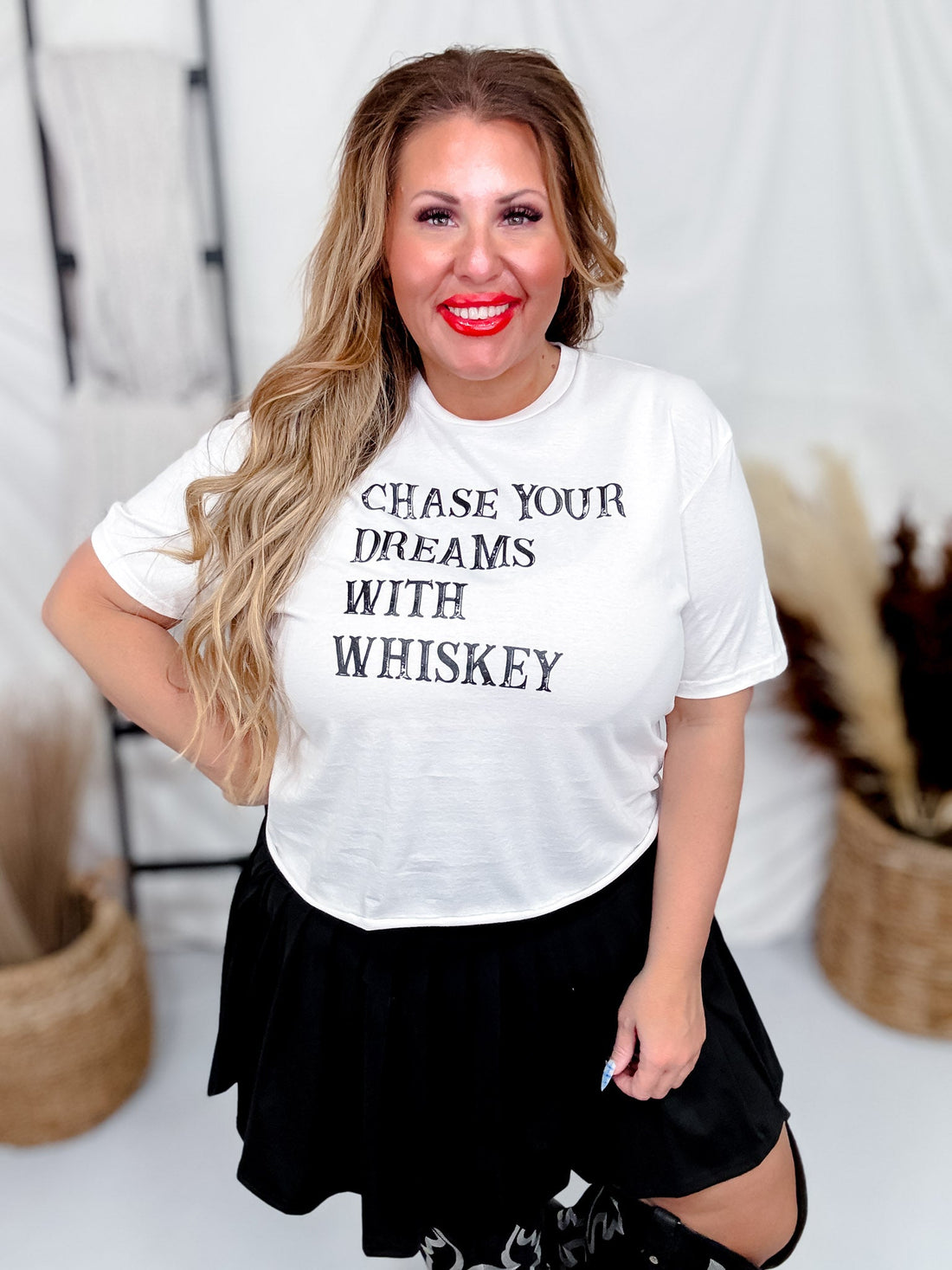 Chase Your Dreams with Whiskey Midi Graphic Tee - Whiskey Skies - ALI DEE