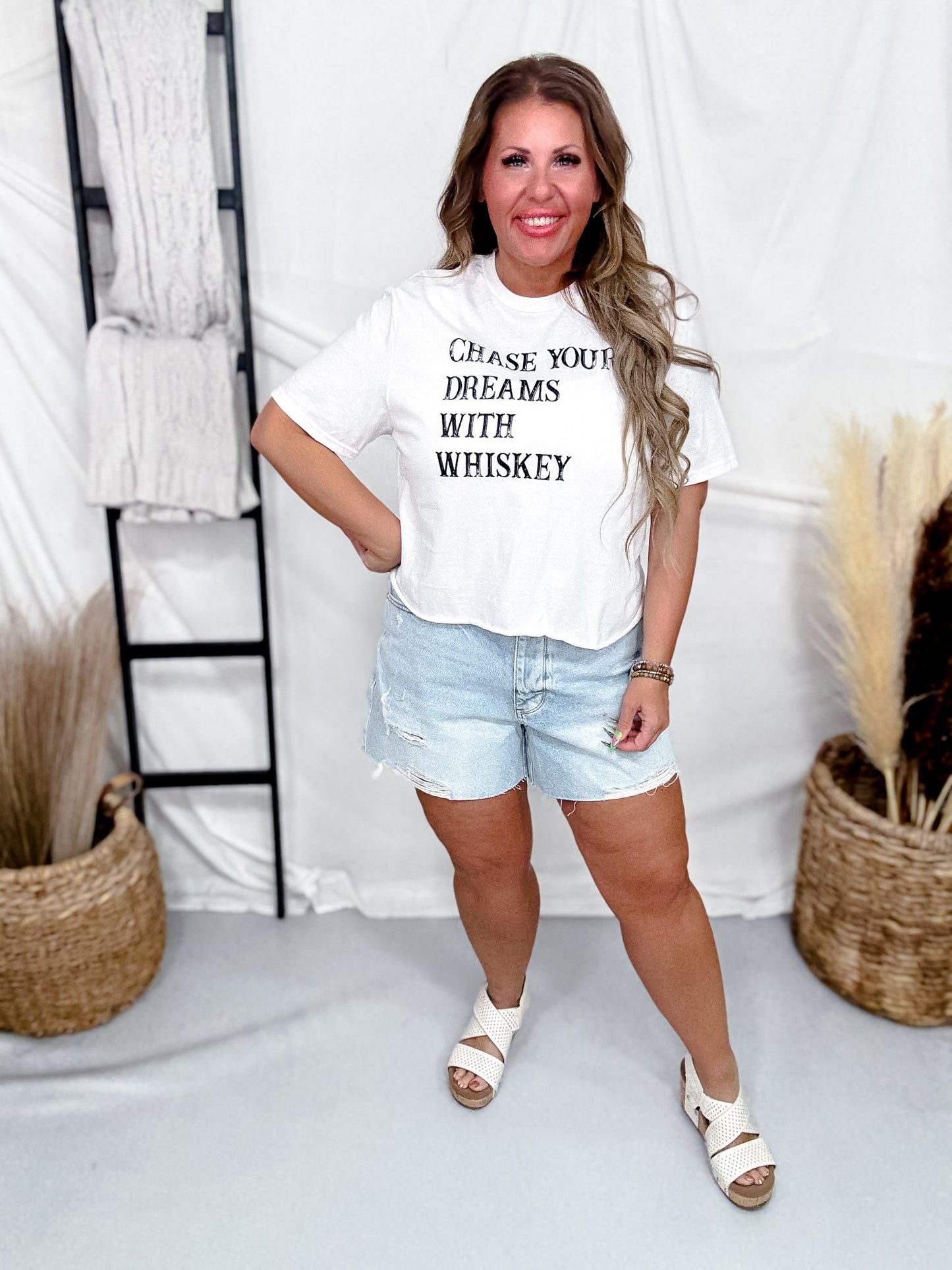 Chase Your Dreams with Whiskey Midi Graphic Tee - Whiskey Skies - ALI DEE