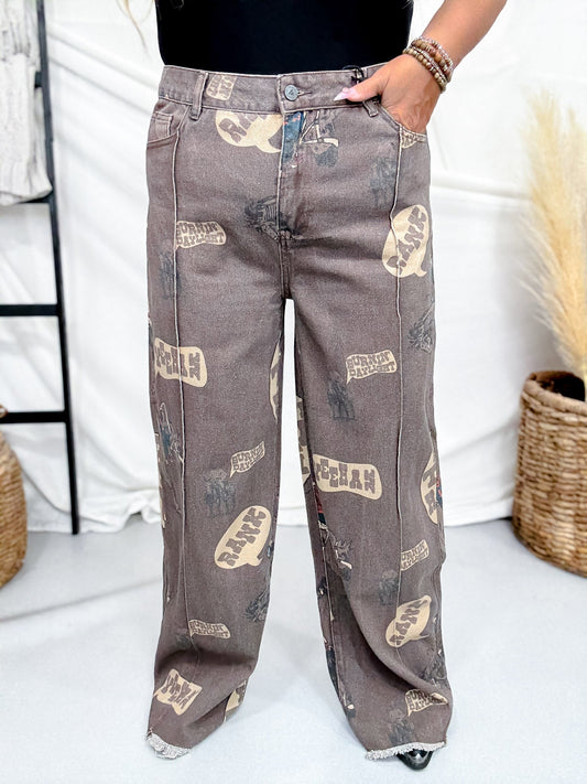 Chatty Cowboy Brown Pleated Denim Pants - Whiskey Skies - 2 FLY CO.