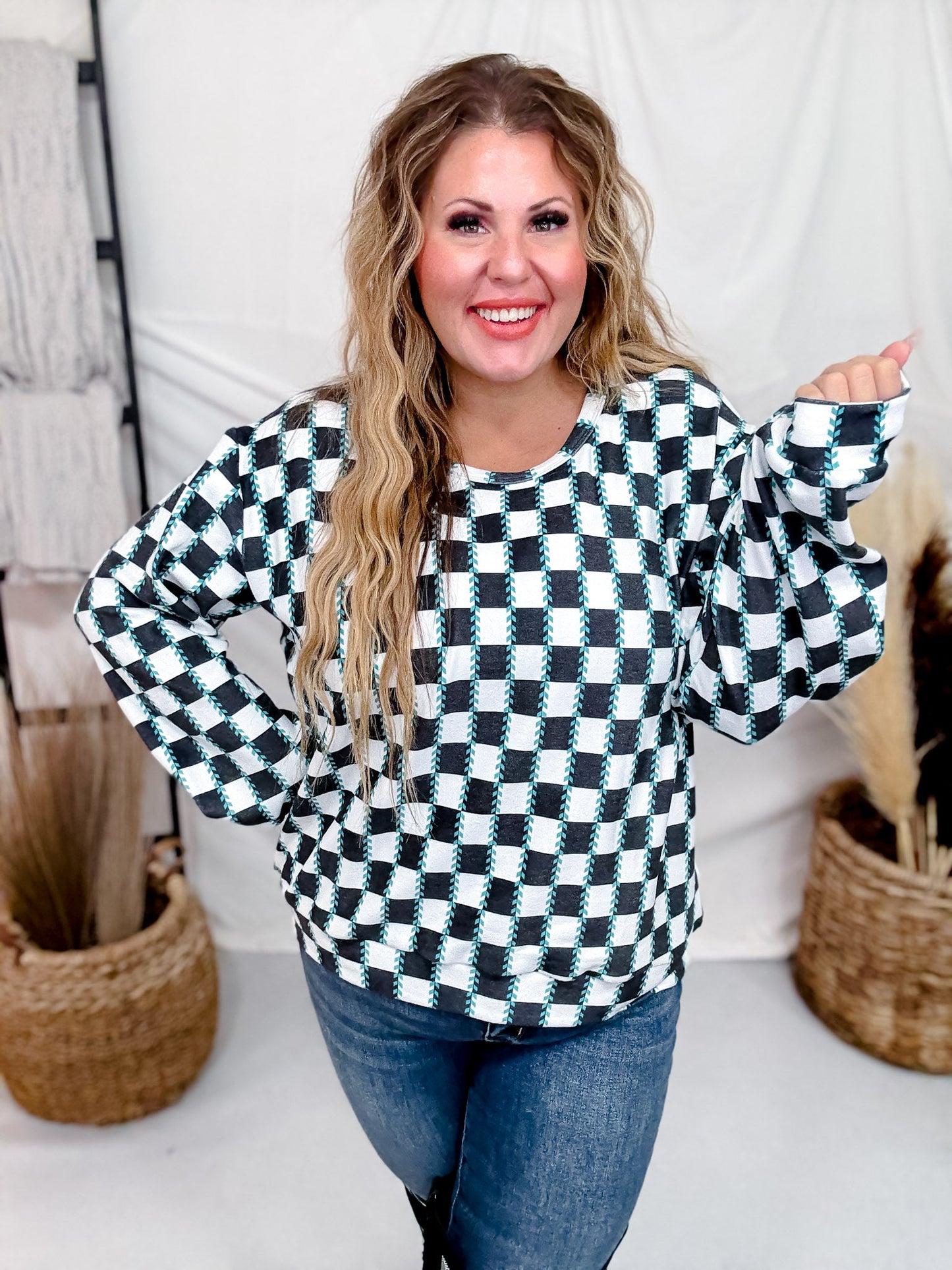 Checked In Long Sleeve Sweater - Whiskey Skies - STERLING KREEK