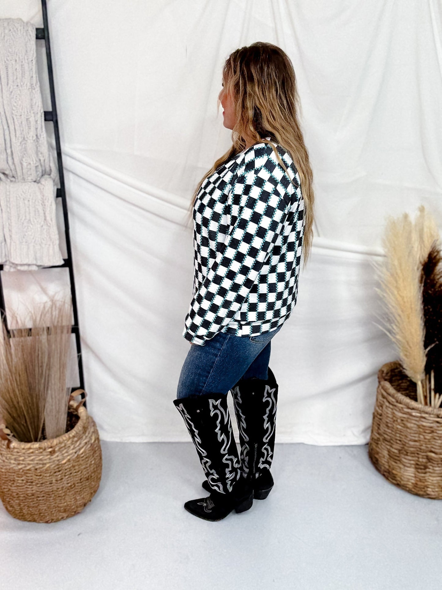 Checked In Long Sleeve Sweater - Whiskey Skies - STERLING KREEK