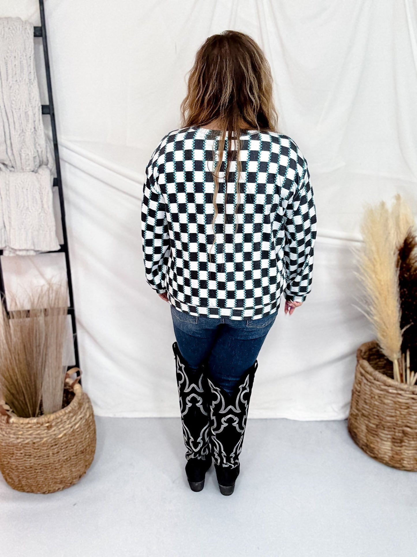 Checked In Long Sleeve Sweater - Whiskey Skies - STERLING KREEK