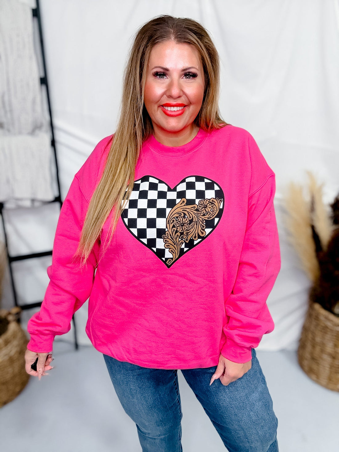 Checked In Love Graphic Pullover FINAL SALE - Whiskey Skies - STERLING KREEK