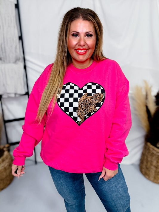 Checked In Love Graphic Pullover - Whiskey Skies - STERLING KREEK