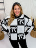 Checker & Bow Embroidered Knit Sweater - Whiskey Skies - GEEGEE