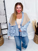 Checker Denim & Sweater Buttoned Cardigan - Whiskey Skies - BIBI