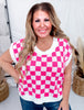 Checker Print Scoop Neck Knit Top - Whiskey Skies - BIBI
