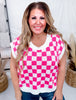 Checker Print Scoop Neck Knit Top - Whiskey Skies - BIBI