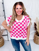 Checker Print Scoop Neck Knit Top - Whiskey Skies - BIBI